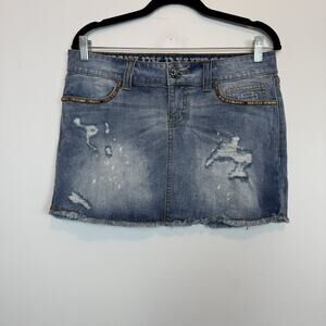 Vintage Harley Davidson denim mini skirt beaded sz 8 y2k festival grunge